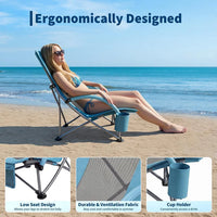 Garvee Blue Set of 2 Folding Beach Chairs 150 kg Heavy Duty Collapsible Deck Chairs with Backpack Straps and Cup Holder for Outdoor Camping