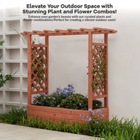 Garvee 201x44x114 cm Raised Garden Bed with Trellis Wood Planter Box Freestanding Elevated Garden Bed for Climbing Plants Natural Wood Color