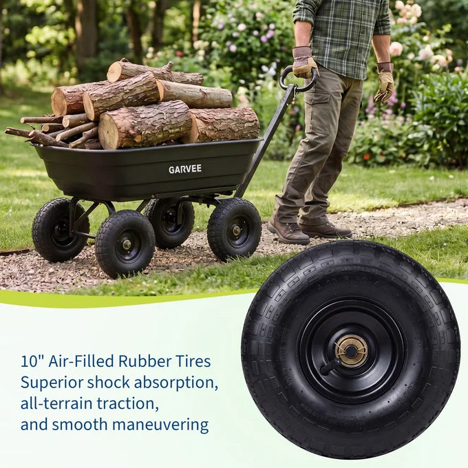 GARVEE 544kg (1200lbs) Heavy Duty Garden Tipping Trolley Quick Release Poly Tub Dump Cart Steel Frame Pneumatic Tyres Wheelbarrow Black