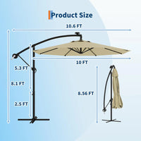 Garvee 300 cm Cantilever Garden Parasol with Base 40 Solar LED Lights UPF 50 Plus UV Protection Waterproof Canopy 8 Wind Resistant Ribs Crank Handle and Tilt Function for Patio Decking and Pool,Off White
