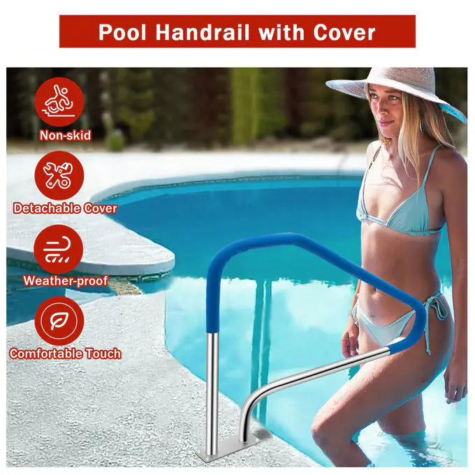 Garvee Pool Handrail 76 x 56 cm Stainless Steel Inground Pool Rail with Base Plate for Garden Water Parks Swimming Pool