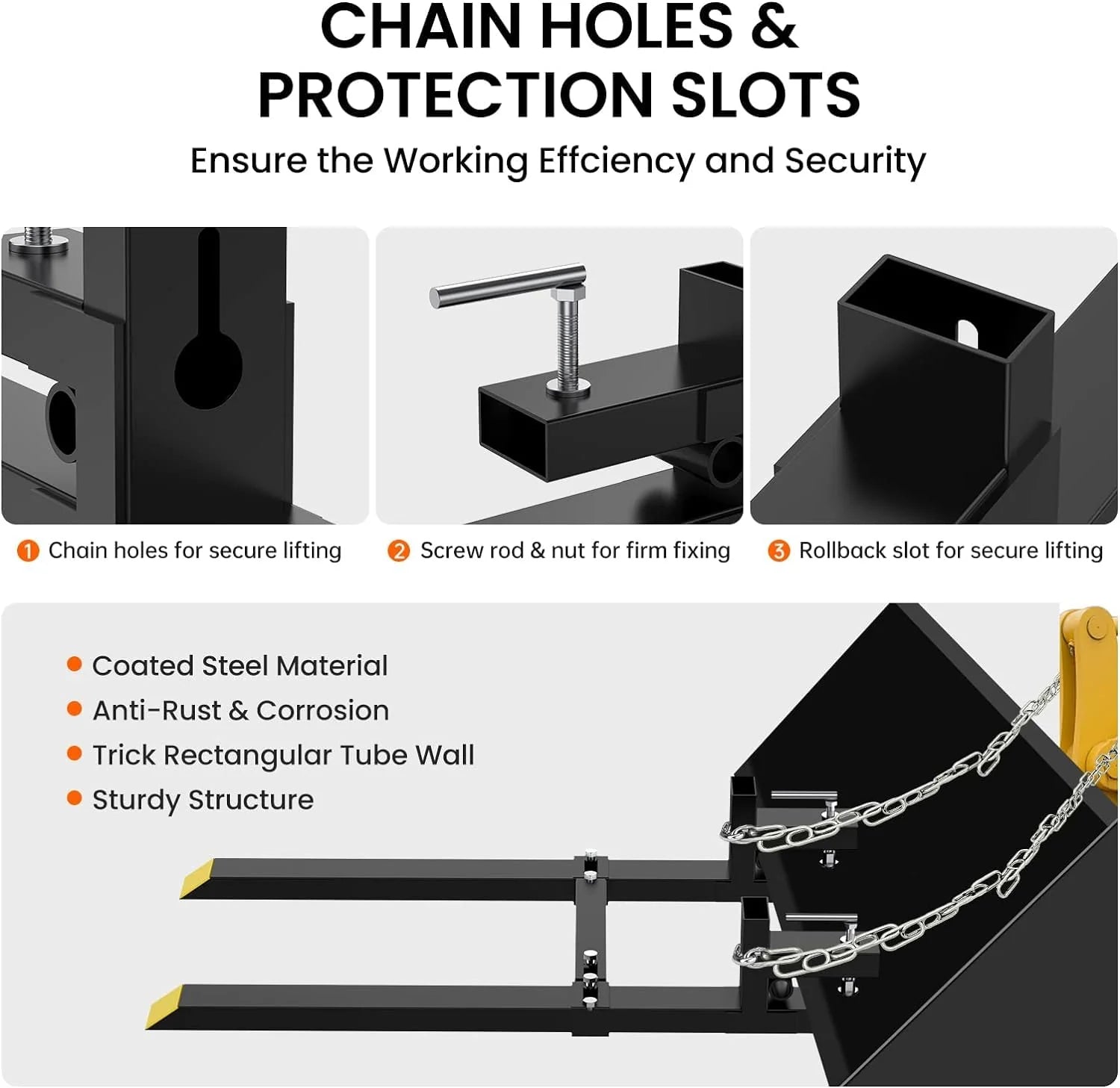 Garvee 109cm Clamp-On Pallet Forks (1100kg) – Heavy Duty Tractor Front Loader Attachment with Adjustable Stabiliser Bar – Quick Attach for Skid Steers