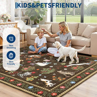 GARVEE Washable Area Rug 160x230cm Non-Slip Cat Floral Pattern Soft Pearl Velvet Carpet Low Pile Stain-Resistant Mat Living Room Bedroom