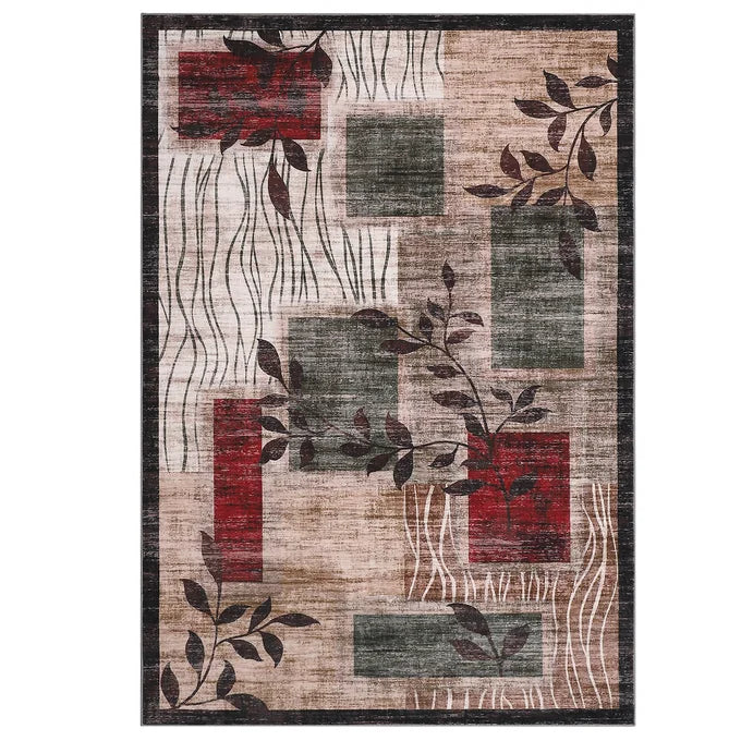 Garvee Floral Area Rug 160x230cm – Washable Large Living Room Rug, Soft Non-Slip Stain Resistant Carpet for Bedroom, Dining Room & Home Office – Modern Red/Green Home Decor