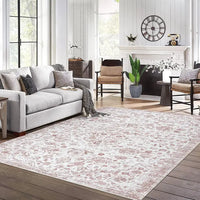 GARVEE 160x230cm Washable Area Rug Non-Slip Vintage Oriental Carpet Soft Modern Boho Stain Resistant Mat for Living Room Bedroom,Pink