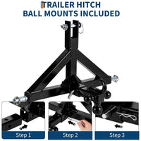 Garvee 3 Point Trailer Hitch 2" Receiver with Towing Ball & Hook Heavy Duty Cat.1 Steel Quick Hitch Attachment for Kubota Subcompact Tractor Farm Use