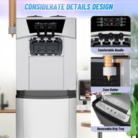 Garvee 2200W Commercial Soft Serve Ice Cream Machine - 30L/H High Output, 3-Flavor Mix & Auto-Clean for Cafes, Food Trucks, Snack Bars (LCD Display, 65dB Quiet)