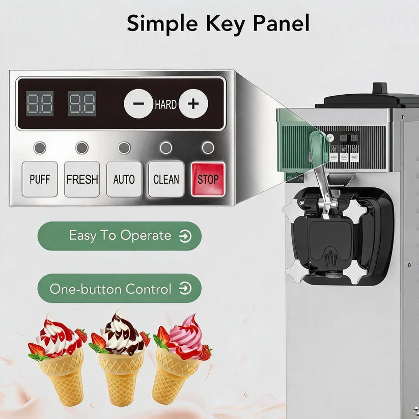 Garvee Commercial Soft Serve Ice Cream Maker 1100W 7L Hopper, 5.8Gal/H Output for Restaurants, Food Trucks, Cafes & Parties (Sleek White, Easy-Clean)