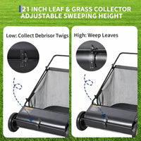 Garvee Push Lawn Sweeper 21-Inch Width Enhanced 4-Brush System Heavy Duty Steel Frame Black for Yard and Garden Cleanup