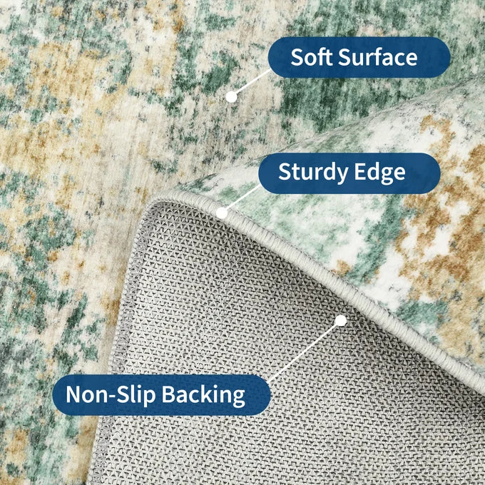 GARVEE Large Area Rug 160x230cm Green Abstract Vintage Carpet Soft Low Pile Stain-Resistant Comfortable Floor Mat Living Room Bedroom