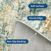 GARVEE Large Area Rug 160x230cm Green Abstract Vintage Carpet Soft Low Pile Stain-Resistant Comfortable Floor Mat Living Room Bedroom