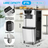 Garvee 2200W Commercial Soft Serve Ice Cream Machine - 30L/H High Output, 3-Flavor Mix & Auto-Clean for Cafes, Food Trucks, Snack Bars (LCD Display, 65dB Quiet)