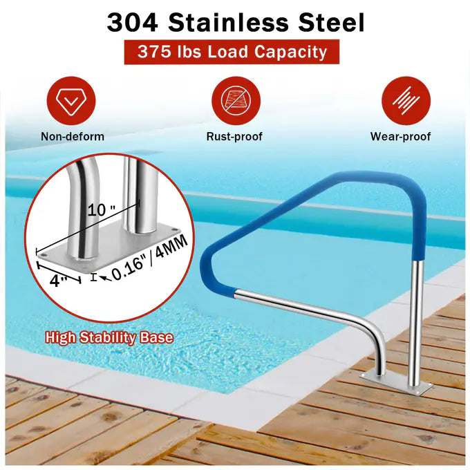 Garvee Pool Handrail 76 x 56 cm Stainless Steel Inground Pool Rail with Base Plate for Garden Water Parks Swimming Pool