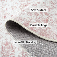 GARVEE 160x230cm Washable Area Rug Non-Slip Vintage Oriental Carpet Soft Modern Boho Stain Resistant Mat for Living Room Bedroom,Pink