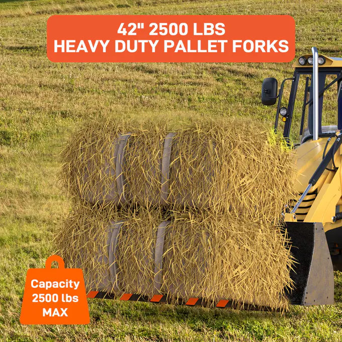 Garvee 107cm (42") Clamp on Debris Forks for Tractor Bucket Heavy Duty Loader Tines for Brush Logs and Waste Clearance Steel Attachment