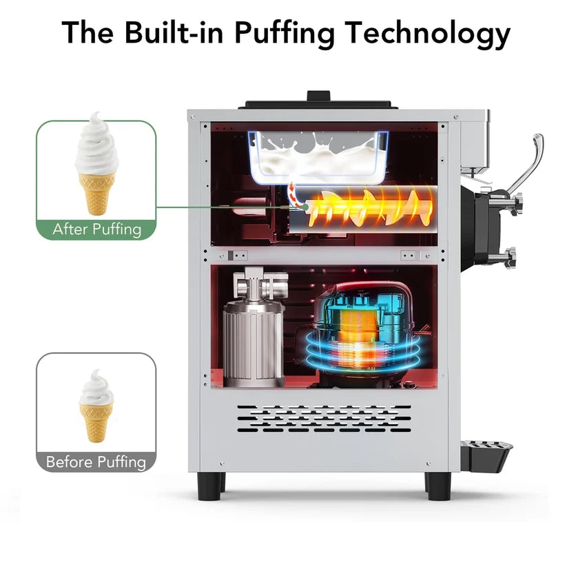 Garvee Commercial Soft Serve Ice Cream Maker 1100W 7L Hopper, 5.8Gal/H Output for Restaurants, Food Trucks, Cafes & Parties (Sleek White, Easy-Clean)