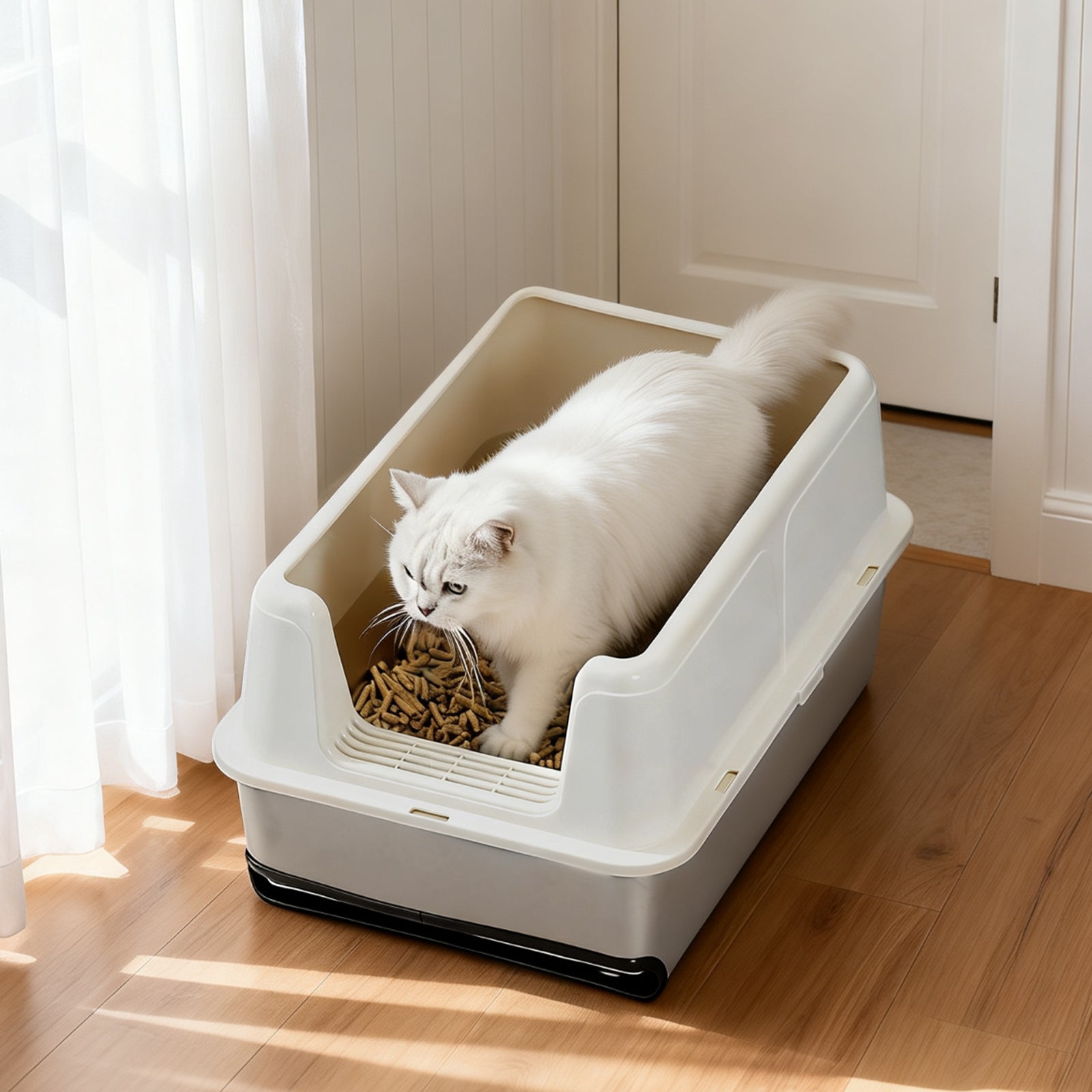 Garvee Stainless Steel Cat Litter Box,Easy to Clean and Odour-Resistant Cat Litter Tray
