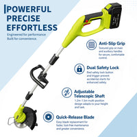 Garvee Cordless String Trimmer, 20V Battery Powered Weed Eater with Wheels, 3-in-1 Grass Trimmer with Blades for Lawn & Garden