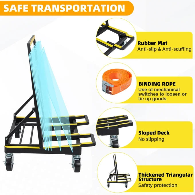 GARVEE Drywall Cart 1000kg Load Capacity Foldable Panel Trolley with Brakes Black & Yellow Sheetrock Plywood Ceramic Tile Dolly for Construction