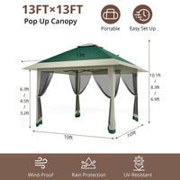 Garvee 396 x 396cm Canopy Tent Pop Up Gazebo With Mosquito Netting And Adjustable Height For Backyard Parties Green