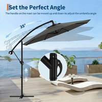 Garvee Diameter 300 cm Grey Aluminium 360 Degree Rotating Cantilever Parasol with Crank Adjustable Tilt Cross Base and UV50 Protection for Garden Patio