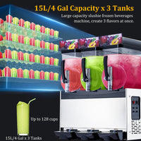 Garvee 45L Commercial Slush Machine, Triple Bowl 3 x 15L Frozen Drink & Granita Maker, 230V Self-Cleaning