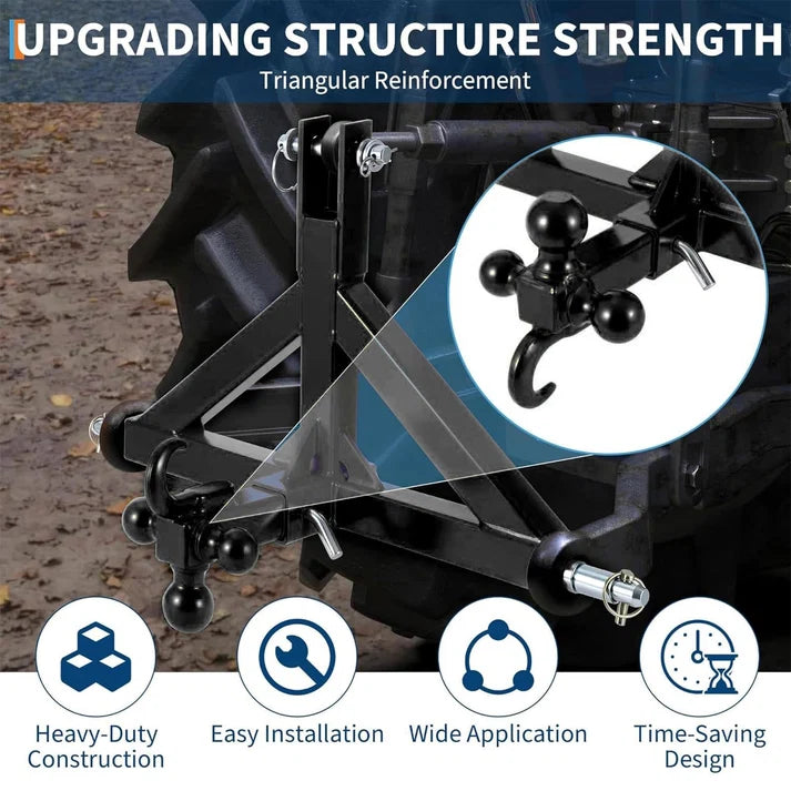 Garvee 3 Point Trailer Hitch 2" Receiver with Towing Ball & Hook Heavy Duty Cat.1 Steel Quick Hitch Attachment for Kubota Subcompact Tractor Farm Use