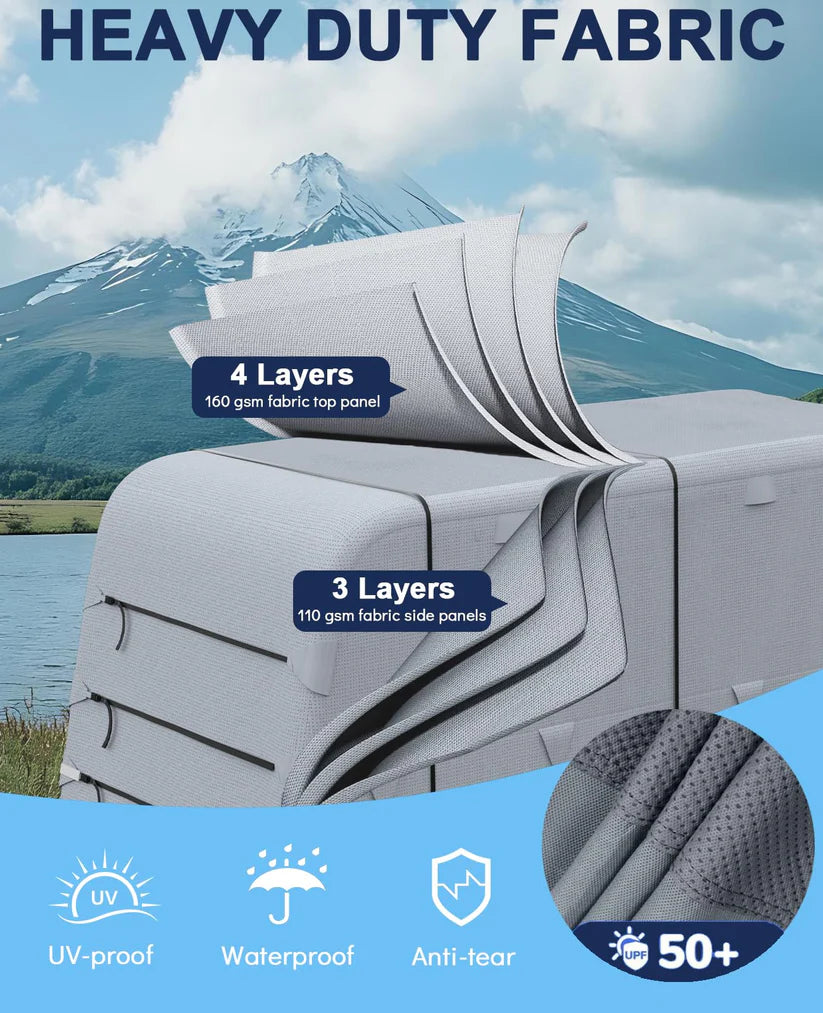 Garvee Heavy-Duty 4-Layer Caravan Cover(18-20ft) – Waterproof & Rip-Stop Breathable Winter Cover – Includes Hitch Cover & Gutter Protectors – Grey