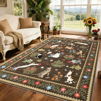 GARVEE Washable Area Rug 160x230cm Non-Slip Cat Floral Pattern Soft Pearl Velvet Carpet Low Pile Stain-Resistant Mat Living Room Bedroom