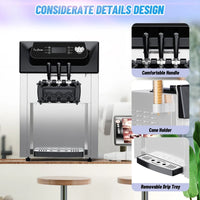 GARVEE 2200W Commercial Soft Serve Ice Cream Machine 3 Flavour 20-28L/h LCD Touch Screen Auto Cleaning Maker for Cafe Restaurant Bar