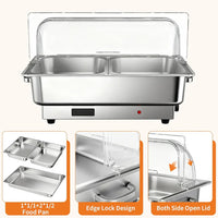 Garvee Electric Chafing Dish Buffet Server Set 9QT Capacity 600W with Roll Top Transparent Lid Adjustable Temperature Control 86 F to 200 F One Full Size and Two Half Size Food Pans for Commercial Catering,Parties and Events