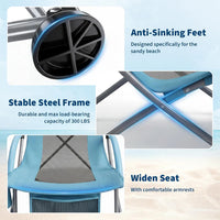 Garvee Blue Set of 2 Folding Beach Chairs 150 kg Heavy Duty Collapsible Deck Chairs with Backpack Straps and Cup Holder for Outdoor Camping