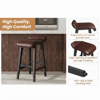 Garvee 66cm(26.2") Counter Height Bar Stools Set of 4 with Upholstered Low Back and Footrest, Wood Legs, Modern Kitchen and Dining Room, Dark Brown