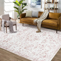 GARVEE 160x230cm Washable Area Rug Non-Slip Vintage Oriental Carpet Soft Modern Boho Stain Resistant Mat for Living Room Bedroom,Pink