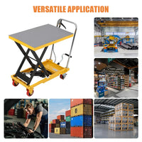 GARVEE 150kg Hydraulic Lift Table Cart Heavy Duty Single Scissor Lift Trolley 72cm Height Industrial Material Handling with Locking Wheels & Non-Slip Pad Yellow