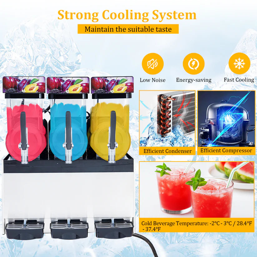Garvee 45L Commercial Slush Machine, Triple Bowl 3 x 15L Frozen Drink & Granita Maker, 230V Self-Cleaning