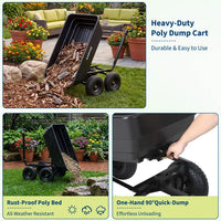 GARVEE 544kg (1200lbs) Heavy Duty Garden Tipping Trolley Quick Release Poly Tub Dump Cart Steel Frame Pneumatic Tyres Wheelbarrow Black