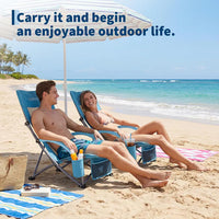 Garvee Blue Set of 2 Folding Beach Chairs 150 kg Heavy Duty Collapsible Deck Chairs with Backpack Straps and Cup Holder for Outdoor Camping
