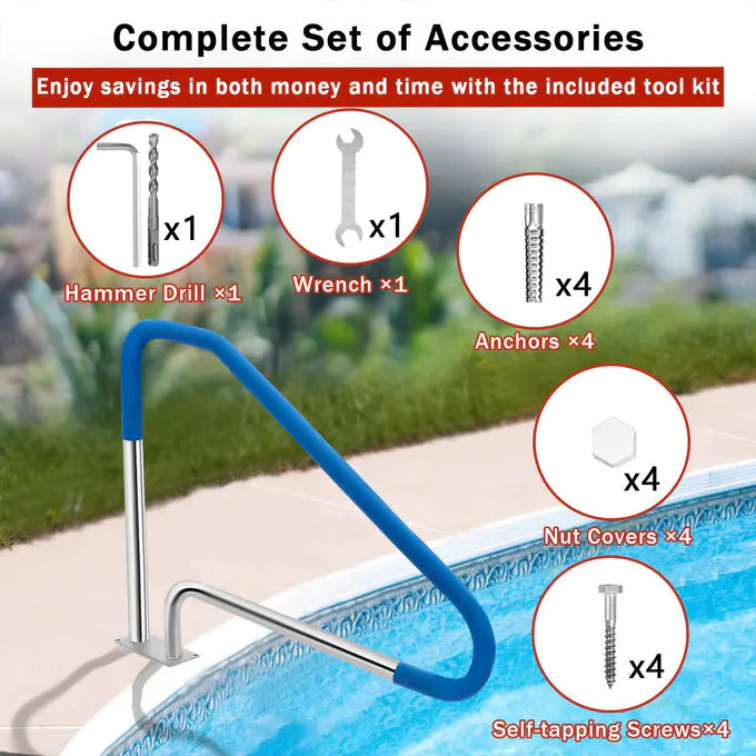 Garvee Pool Handrail 76 x 56 cm Stainless Steel Inground Pool Rail with Base Plate for Garden Water Parks Swimming Pool