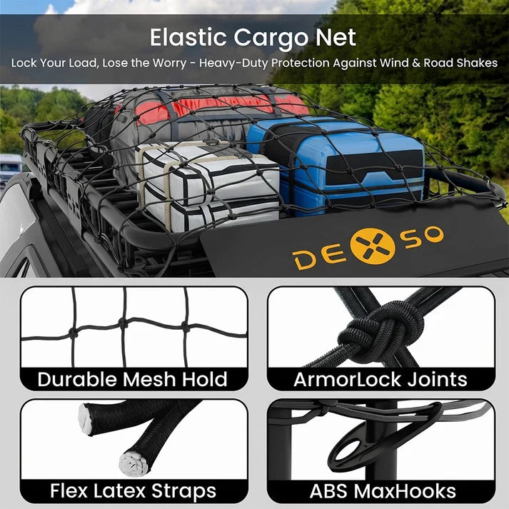 Garvee 46" x 36" x 5" Universal Roof Rack Basket with Cargo Net, Heavy Duty Luggage Holder for SUVs, Trucks, Vehicles, Black, 200 Lbs Capacity