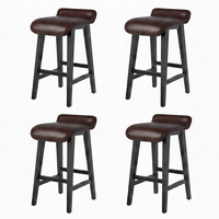 Garvee 66cm(26.2") Counter Height Bar Stools Set of 4 with Upholstered Low Back and Footrest, Wood Legs, Modern Kitchen and Dining Room, Dark Brown