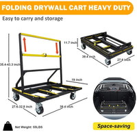 GARVEE Drywall Cart 1000kg Load Capacity Foldable Panel Trolley with Brakes Black & Yellow Sheetrock Plywood Ceramic Tile Dolly for Construction