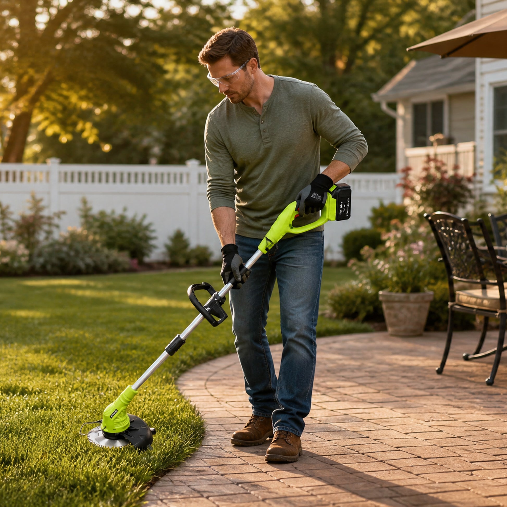 Garvee Cordless String Trimmer, 20V Battery Powered Weed Eater with Wheels, 3-in-1 Grass Trimmer with Blades for Lawn & Garden