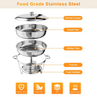 Garvee 4.7L Chafing Dish Buffet Set of 2 Pack, Round Stainless Steel Food Warmers Buffet Servers Sets, Chafer with Food & Water Pan, Lid, Frame, Fuel Holder for Catering and Parties