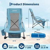 Garvee Blue Set of 4 Folding Beach Chairs 150 kg Heavy Duty Collapsible Deck Chairs with Backpack Straps and Cup Holder for Outdoor Camping