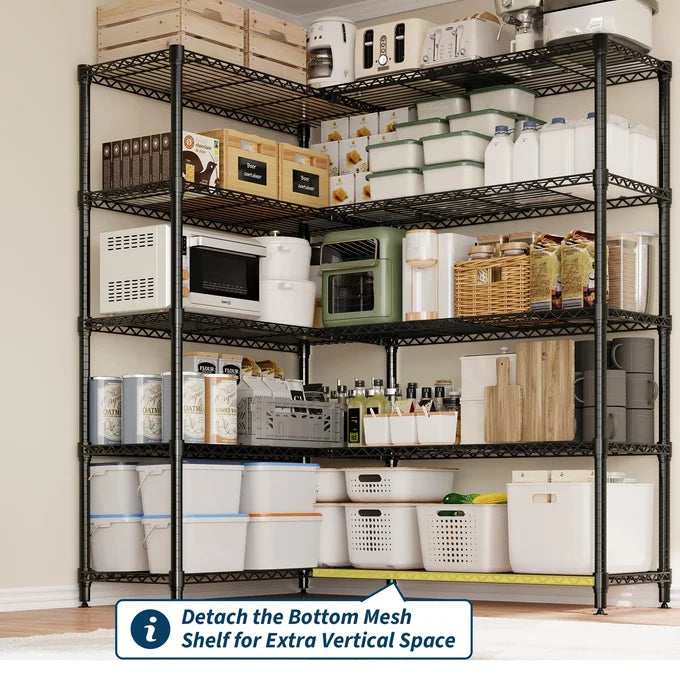 GARVEE Heavy Duty 5-Tier Wire Shelving Unit – 601kg Capacity, Adjustable Shelves, Steel Poles, Non-Slip Feet, Storage Organiser for Garage, Pantry & Kitchen, 40Dx180Wx179Hcm