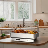 Garvee Electric Chafing Dish Buffet Server Set 9QT Capacity 600W with Roll Top Transparent Lid Adjustable Temperature Control 86 F to 200 F One Full Size and Two Half Size Food Pans for Commercial Catering,Parties and Events