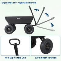 GARVEE 544kg (1200lbs) Heavy Duty Garden Tipping Trolley Quick Release Poly Tub Dump Cart Steel Frame Pneumatic Tyres Wheelbarrow Black