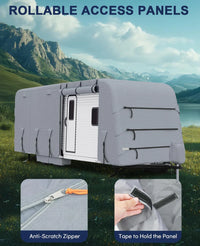 Garvee Heavy-Duty 4-Layer Caravan Cover(24-27ft) – Waterproof & Rip-Stop Breathable Winter Cover – Includes Hitch Cover & Gutter Protectors – Grey
