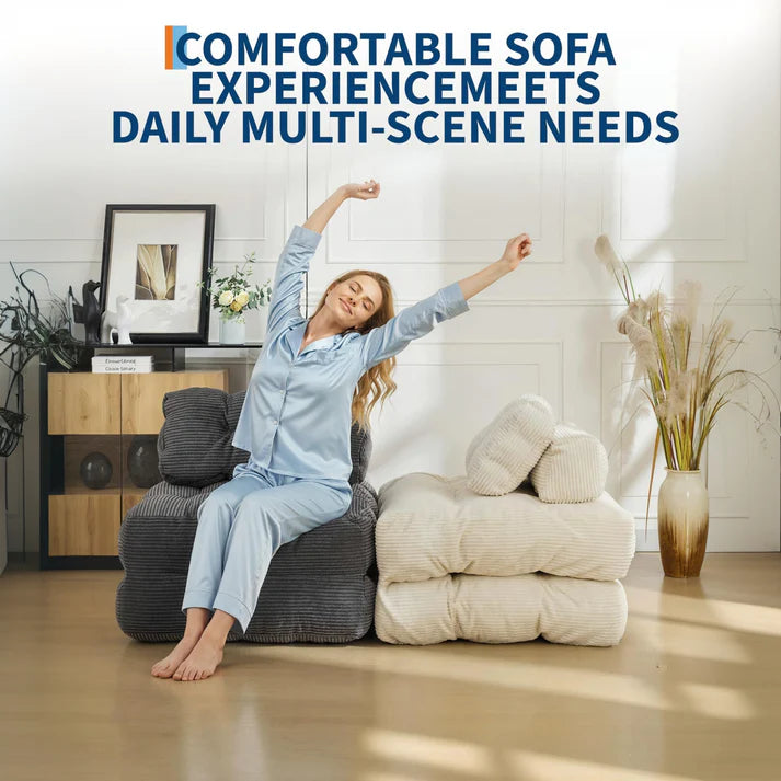 Garvee 3-in-1 Folding Convertible Sofa Bed with Pillow, Portable Sleeper Chair for Living Room Bedroom, Grey Single, Space-Saving, Comfortable, No Assembly